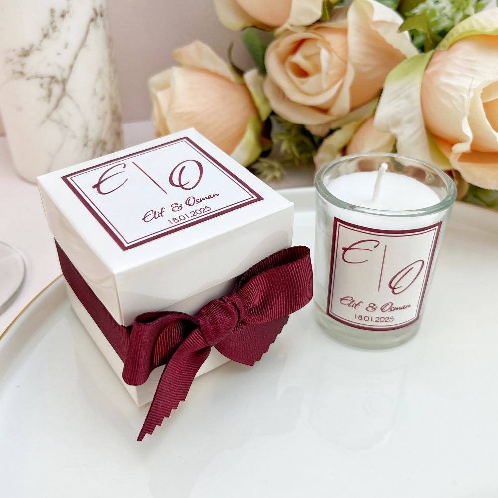 Kutulu Bardak Mum Hediyelik, Bordo Kurdele