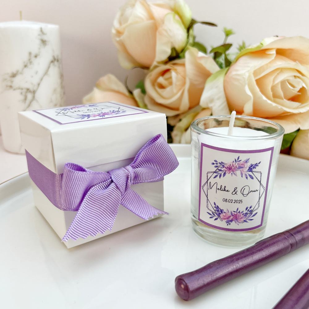 Kutulu Bardak Mum Hediyelik, Lila Kurdele