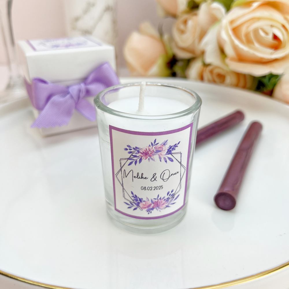 Kutulu Bardak Mum Hediyelik, Lila Kurdele