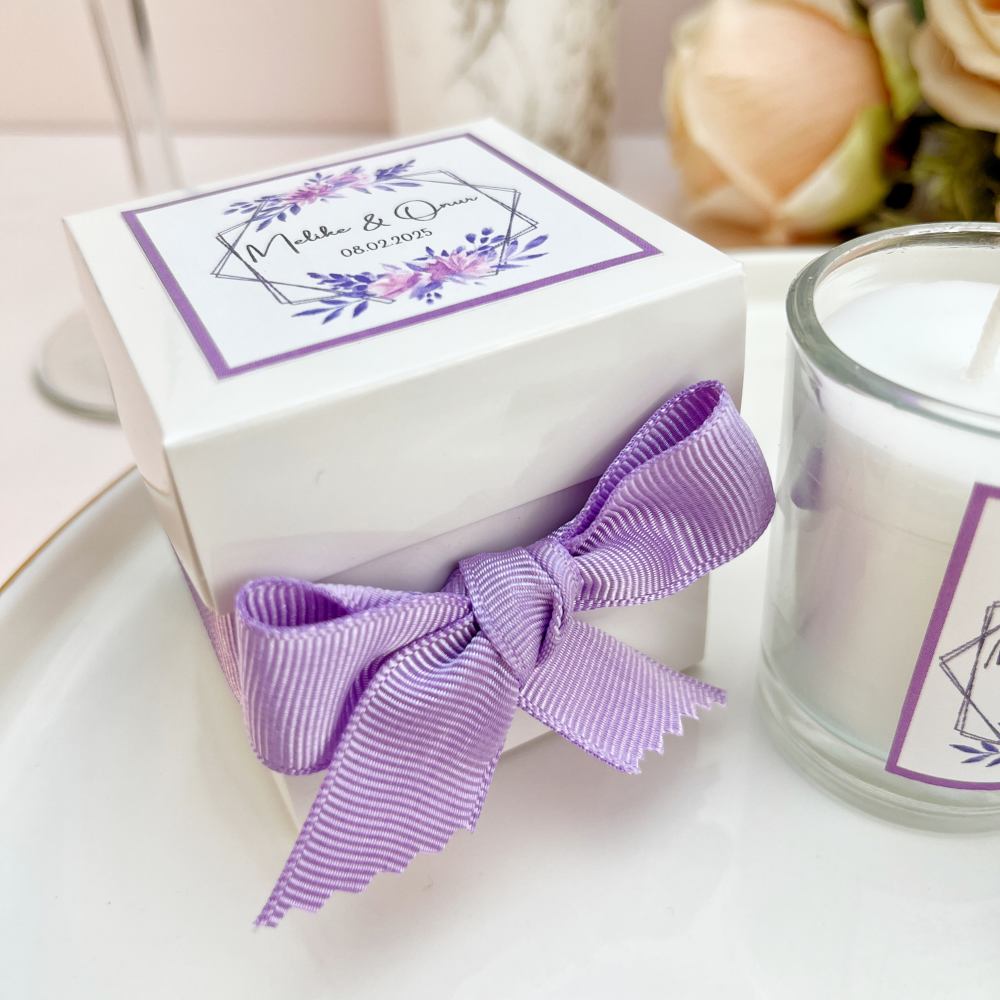 Kutulu Bardak Mum Hediyelik, Lila Kurdele