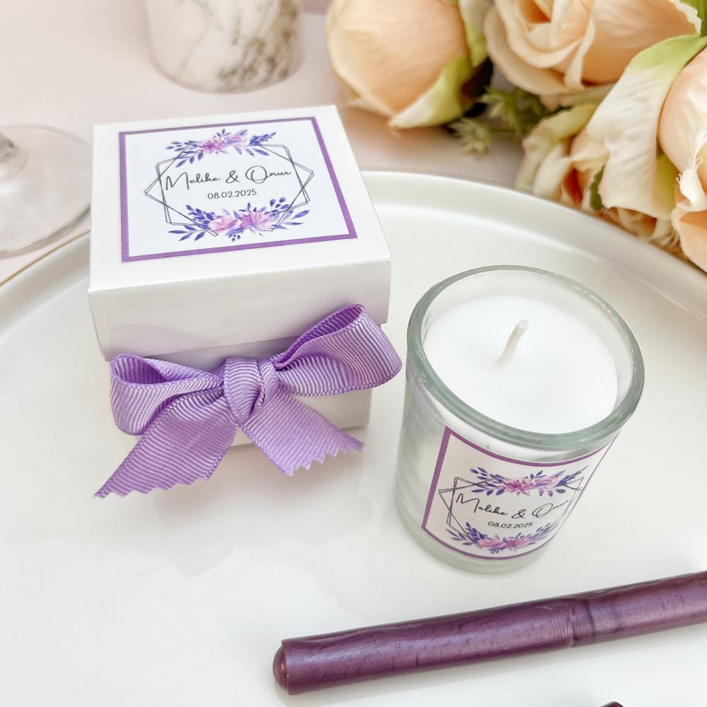 Kutulu Bardak Mum Hediyelik, Lila Kurdele
