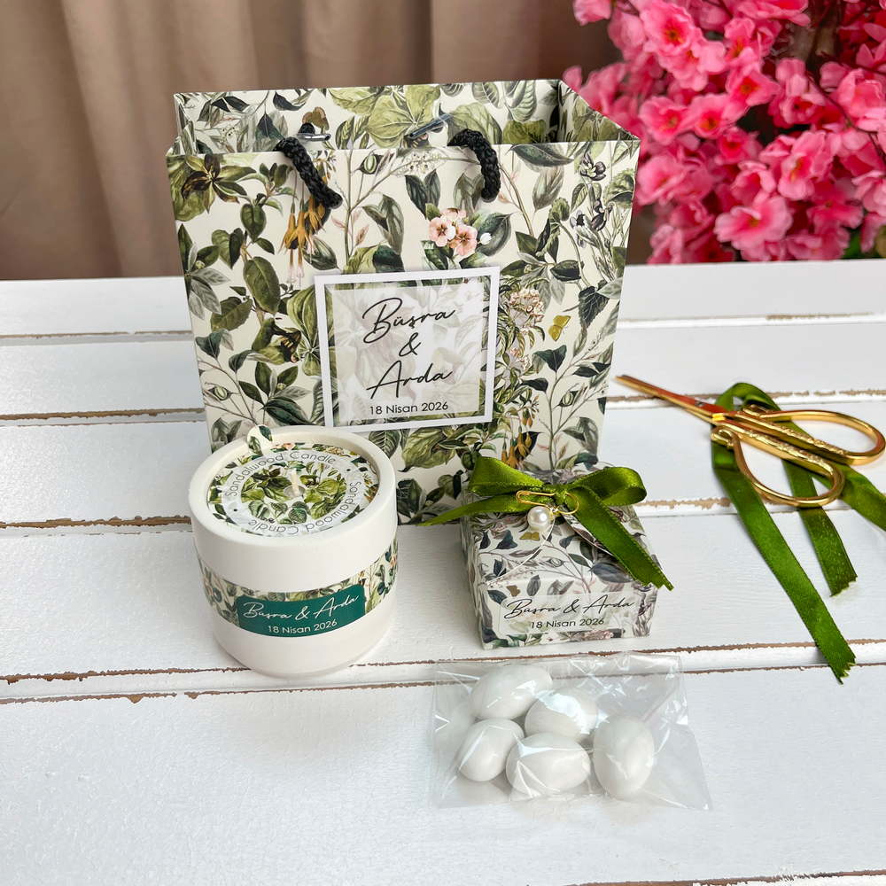 Mum, Badem Şekeri Nişan Hediyelik Set | Yeşil Konsept