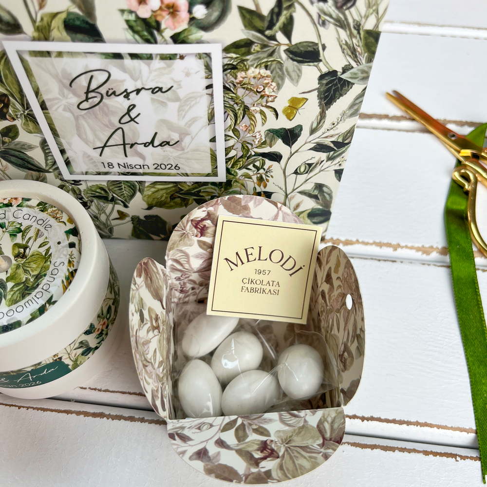Mum, Badem Şekeri Nişan Hediyelik Set | Yeşil Konsept