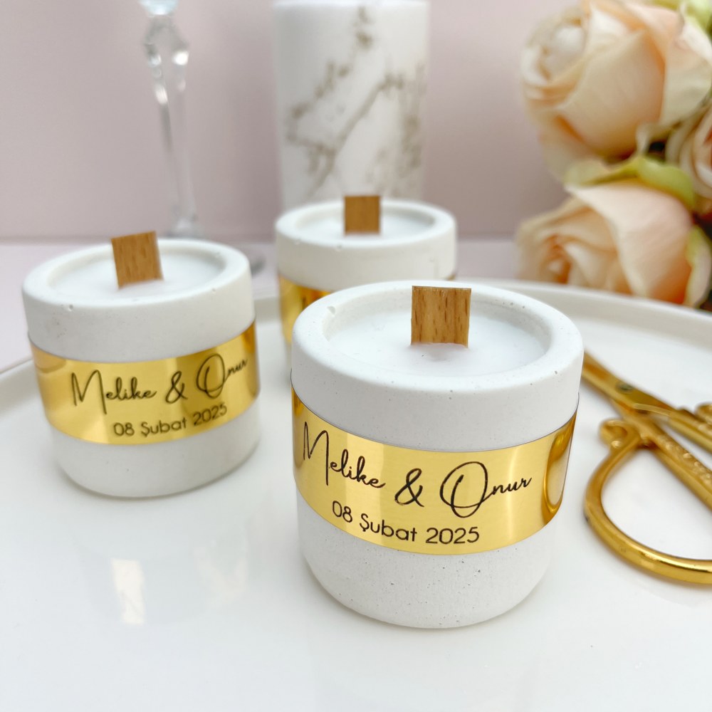 Beton Hediyelik Mum, Gold Süsleme