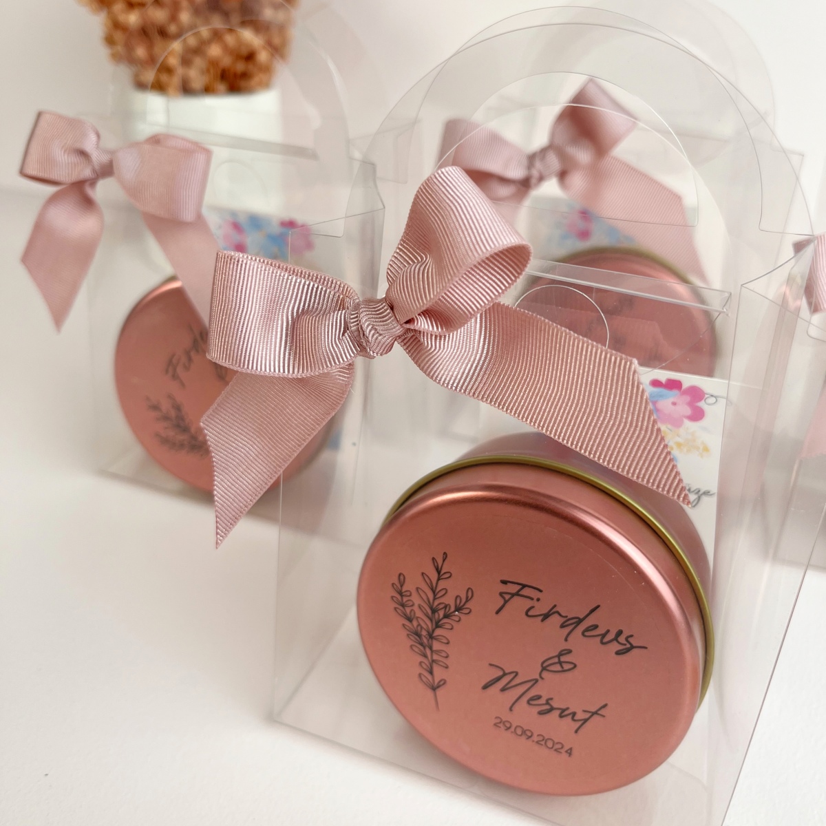 Çantalı Metal Rose Mum