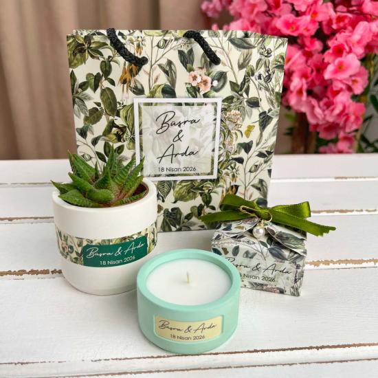 Söz Hediyelikleri Sukulent ve Kutulu Mum | Çantalı