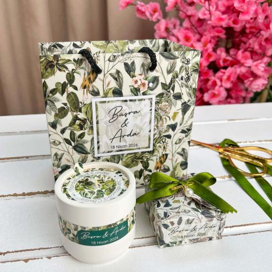 Mum, Badem Şekeri Nişan Hediyelik Set | Çantalı
