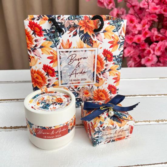 Çantalı Nikah Şekeri Mum | Sandal Ağacı Kokulu